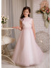 Pearls Neck Blush Pink Satin Tulle Ankle Length Flower Girl Dress